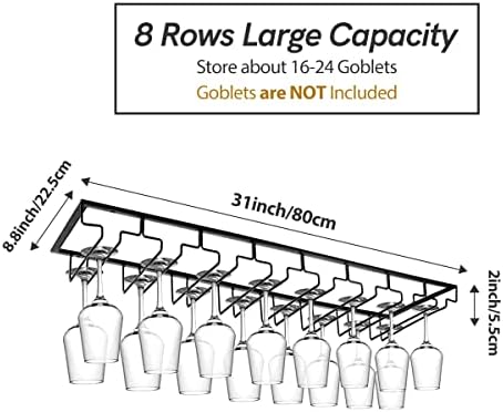 Xverycan Wine Glass Rack Under Cabinet 8 Row Metal Stemware Holder