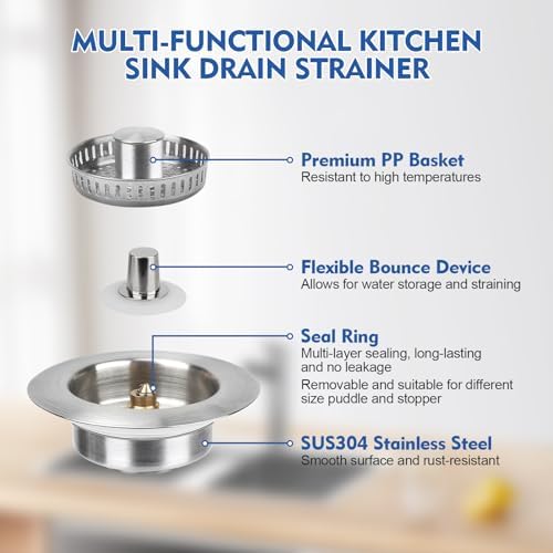 Upgraded 3 in 1 Kitchen Sink Drain Strainer - Stainless Steel