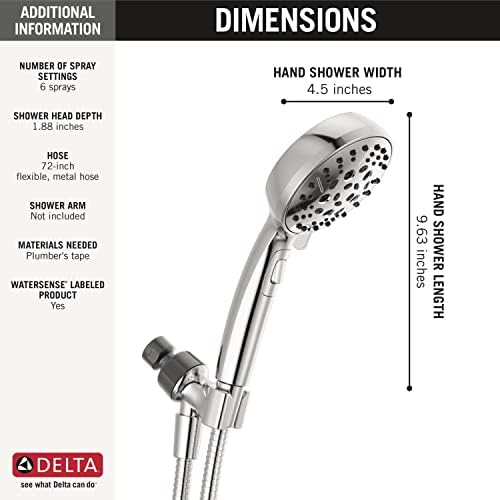 Delta Faucet 6-Setting H2Okinetic Showers Head with Chrome Hose and 175 GPM