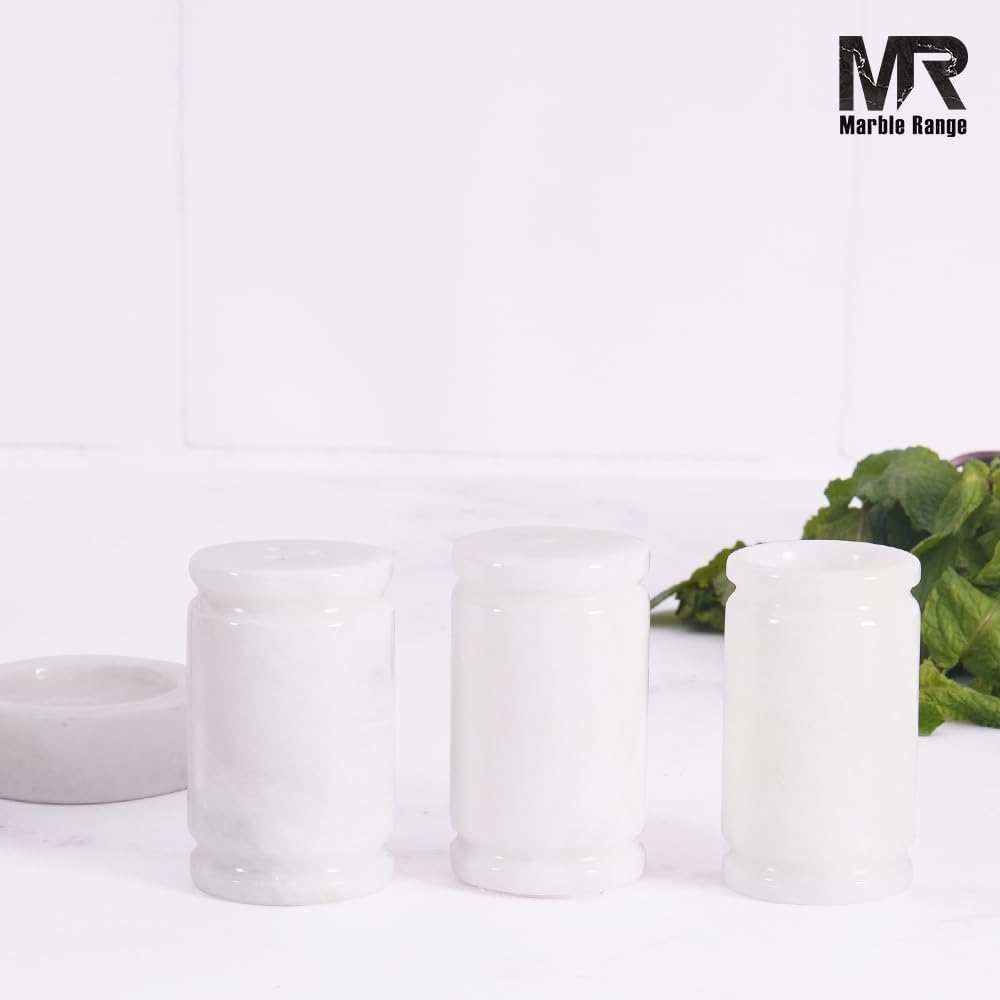 Marble Salt and Pepper Shakers Set with Holder