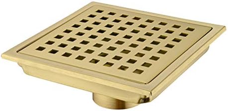 6 Square Stainless Steel Shower Drain with Brushed Gold Finish
