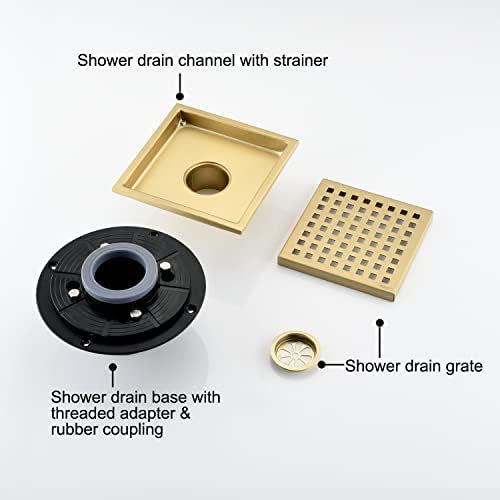 YLIEHS Square Shower Floor Drain with Gold Finish