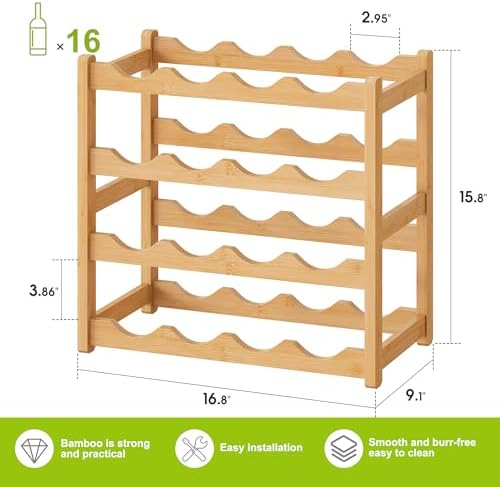 BMOSU 4-Tier Bamboo Wine Rack with 16 Bottle Capacity