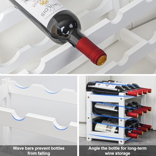 VASMIA Bamboo Wine Rack 3-Tier 12 Bottles White
