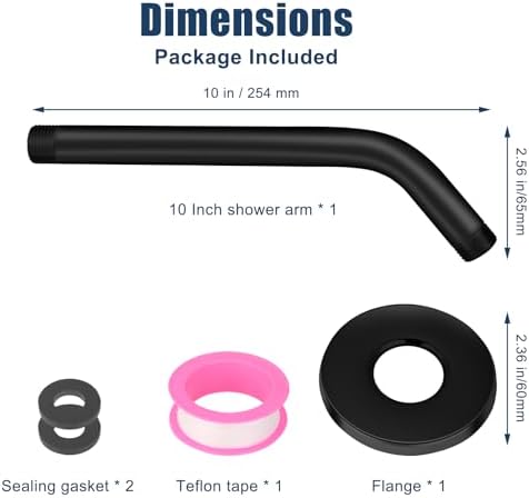 Rulnfichy 10 Inch Matte Black Shower Pipe Arm with Flange