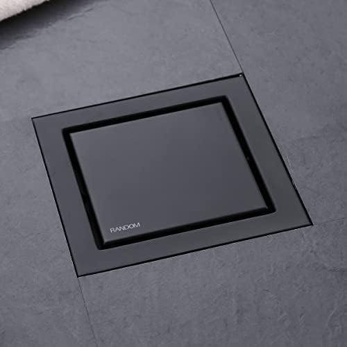 Random Black Square Drain with Tile Insert 6 Inch Cover