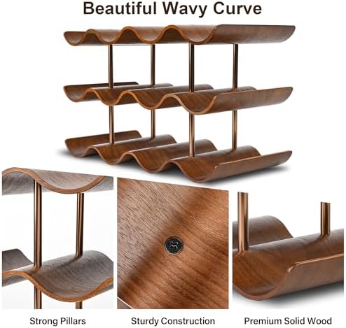 TRUDING 12-Bottle Tabletop Wine Rack - 3 Tier Walnut Wavy Storage Stand