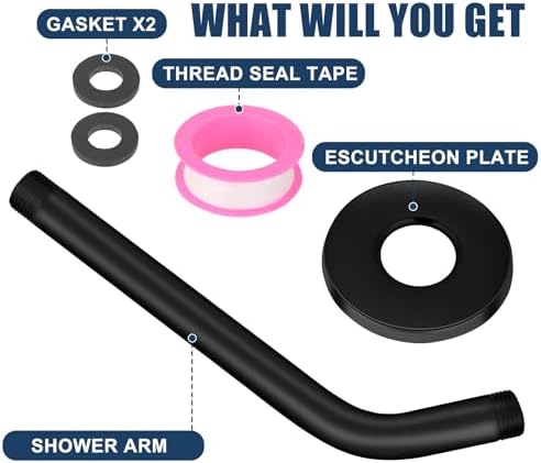 Rulnfichy 10 Inch Matte Black Shower Pipe Arm with Flange