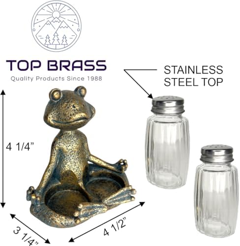 Top Brass Yoga Frog Salt Pepper Set