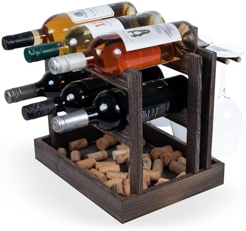 Rustic State Burnt Brown Wood Wine Rack for 6 Bottles