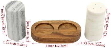 Spiretro Elegant Marble Salt Pepper Set with Acacia Holder