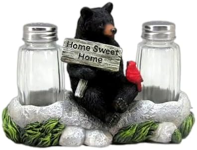 Rustic Black Bear Cardinal Salt Pepper Shaker Set
