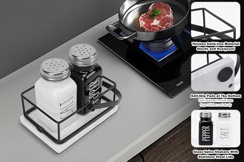Livabber 2 Salt and Pepper Shakers with Marble Holder Set