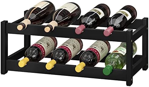 BAMEOS Freestanding 8 Bottle Bamboo Wine Rack 2 Tier