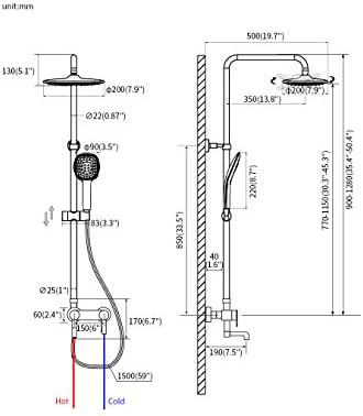 PHASAT 3 Functions Stainless Steel Shower System with Rainfall Head