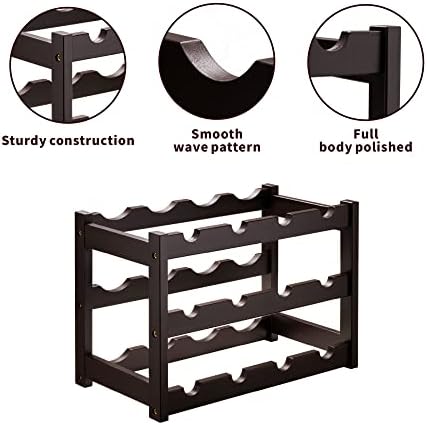 VASMIA Bamboo Wine Rack 3-Tier 12 Bottles Storage Cabinet Shelf