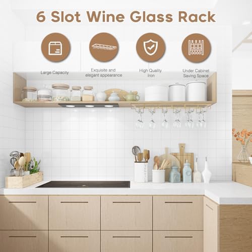 Xverycan 6 Row Wine Glass Rack Under Cabinet Gold
