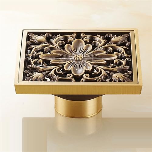Antique Brass Carved Bathroom Floor Drain 100mmx100mm YT-2111