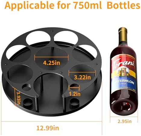 Coffee Syrup Organizer 8 Bottles with Rotating Holder and Stirrers