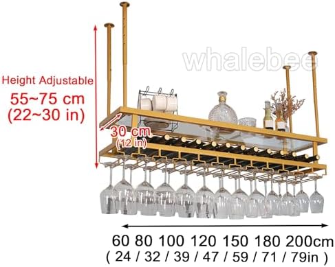 Whalebee Metal Wine Glass Ceiling Rack with 2 Tiers