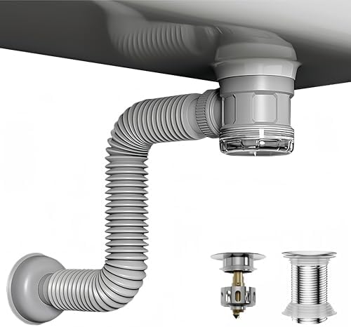 JHBKing Bathroom Sink Drain Kit with Flexible Expandable Pipe 1