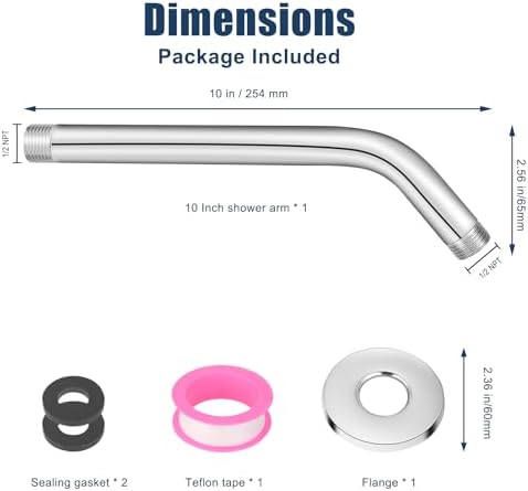 10 Inch Chrome Shower Arm with Flange Wall Mount