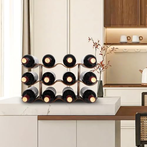 TRUDING 12-Bottle Tabletop Wine Rack - 3 Tier Walnut Wavy Storage Stand