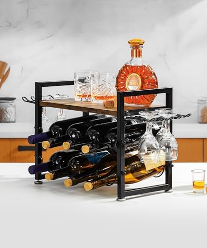 Vilaxing 8-Bottle Wine Rack with 12 Glass Holder