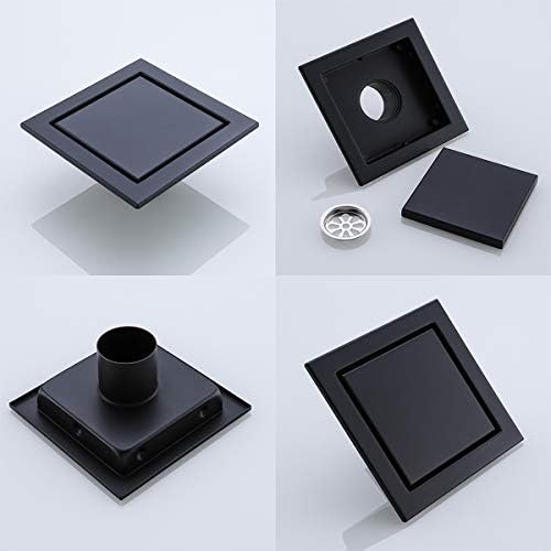Random Black Square Drain with Tile Insert 6 Inch Cover