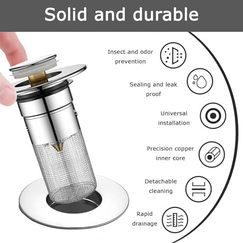 Bathroom Sink Drain Strainer - Pop Up Stainless Steel Hair Catcher