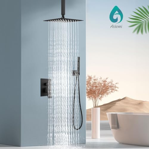 Aolemi Ceiling Mount Shower System with Rainfall Head and Handheld