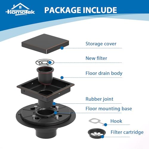 HOMOTEK 4 Inch Shower Drain with Flange and Hair Strainer
