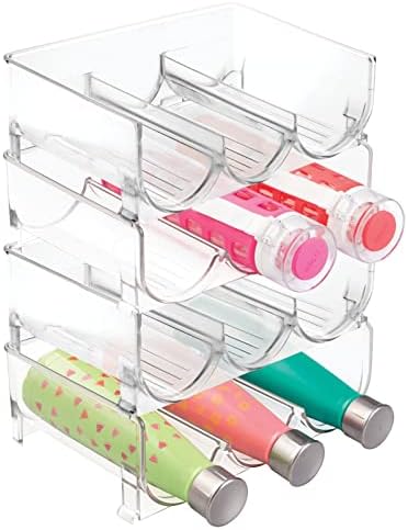 mDesign Plastic Free-Standing Stackable 3 Bottle Holder - Clear 4 Pack 1