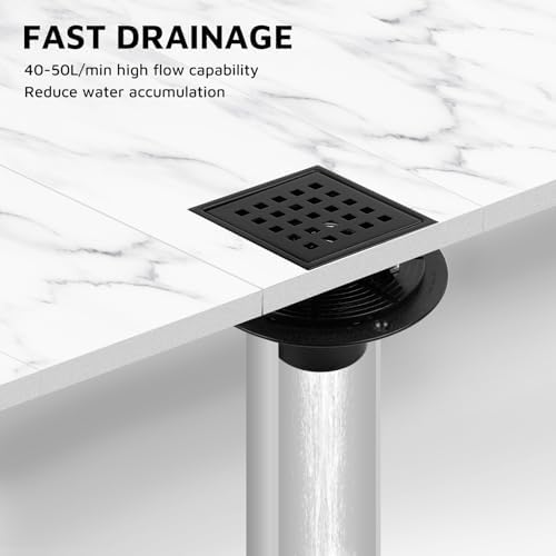 Heaorld Square Shower Drain 4 Inch Matte Black