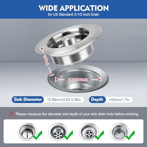 Upgraded 3 in 1 Kitchen Sink Drain Strainer - Stainless Steel