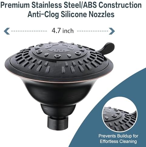 BRIGHT SHOWERS High Pressure Rain Showerhead with 5 Spray Settings