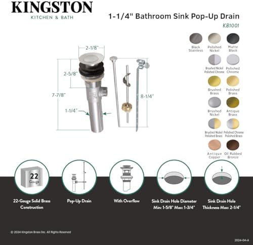 Elements of Design EB1002 Pop-Up Drain Assembly 2-18 Diameter Polished Brass