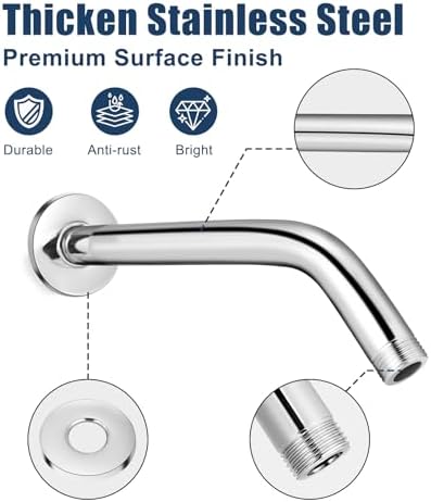 10 Inch Chrome Shower Arm with Flange Wall Mount