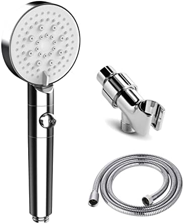 6 Functions Handheld Shower Head Set with Stop Button and Chrome Hose Bracket