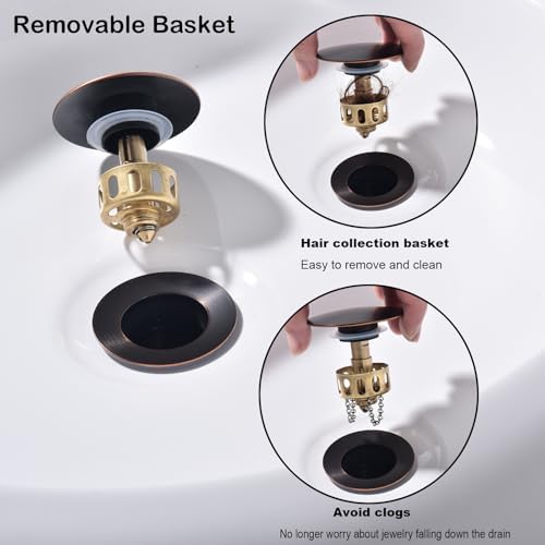 Oil Rubbed Bronze Sink Drain with Overflow and Detachable Strainer