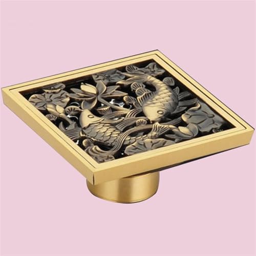 Antique Brass Carved Bathroom Floor Drain 100mmx100mm YT-2111