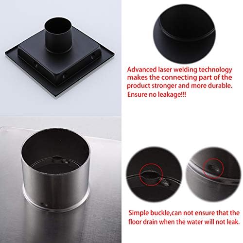 Random Black Square Drain with Tile Insert 6 Inch Cover
