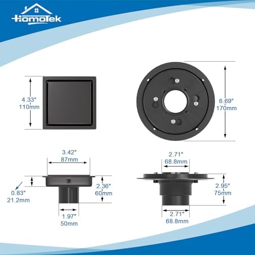 HOMOTEK 4 Inch Shower Drain with Flange and Hair Strainer
