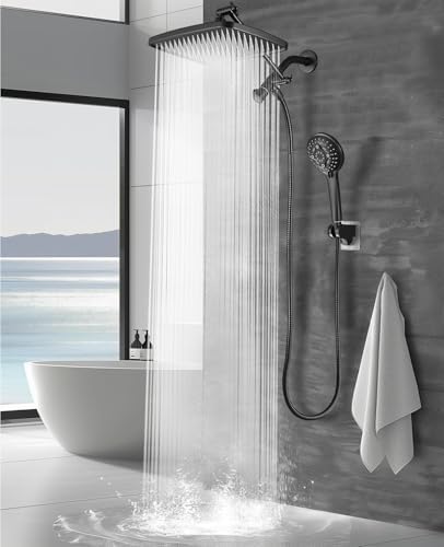 Heemli 12 Inch Adjustable Dual Shower Head Combo - 8 Modes Black