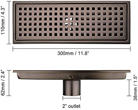 Linear Shower Floor Drain 12 Inch Brushed Bronze