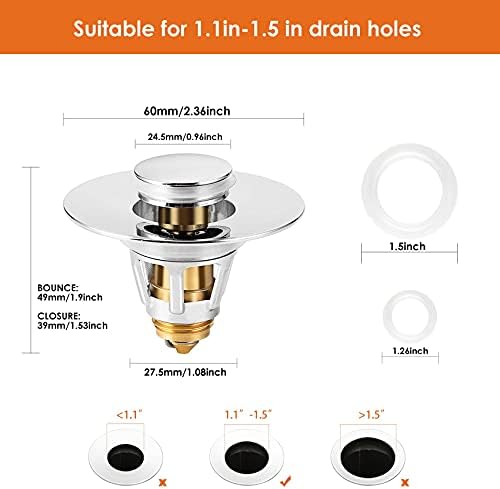 Drifop Universal Sink Stopper with Hair Catcher 11-15 Inch Drain Silver