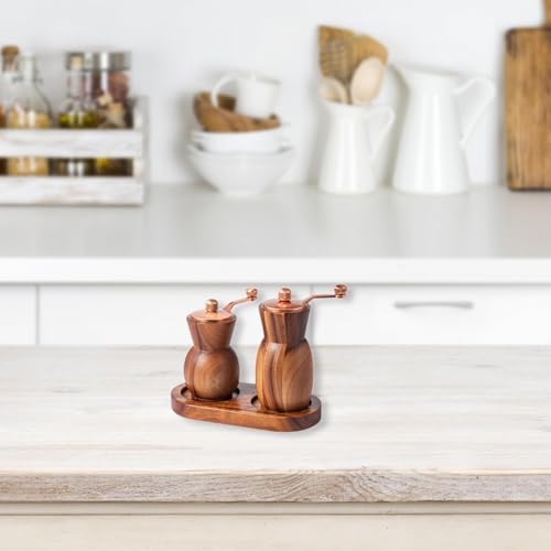 Bothyi Wood Salt Mill Set with Adjustable Coarseness and Tray