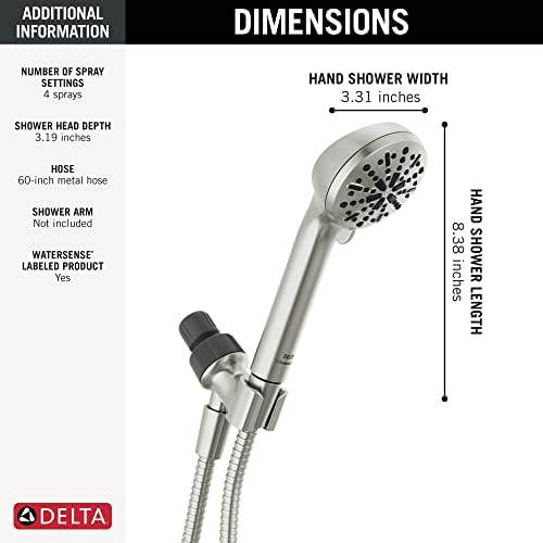 Delta 4-Spray Handheld Shower Head with Hose Brushed Nickel 75413SN