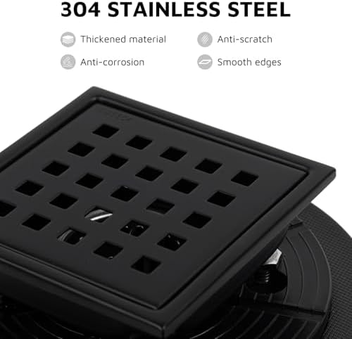 Heaorld Square Shower Drain 4 Inch Matte Black