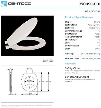 Centoco 3700SC-001 Safety Close Toilet Seat - White